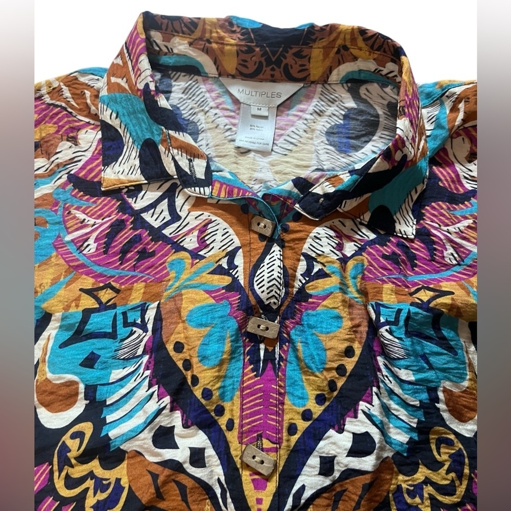 5/$25 Multiples brand Multicolor Paisley Button-Up Shirt - Picture 2 of 5